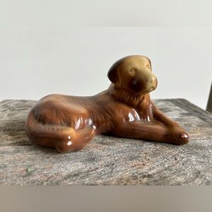 Glazed Brown Ceramic Dog Figurine - Decorative Home Accent